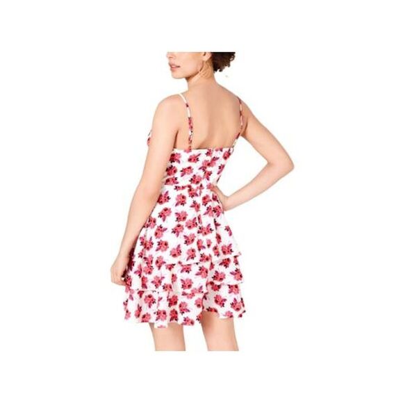 B DARLIN Womens Pink Zippered Floral Mini Layered Dress 11\12 - Picture 2 of 3